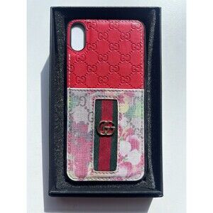Gucci iPhone XS Max Case Red Floral GG Card Holder Pocket Designer Cover